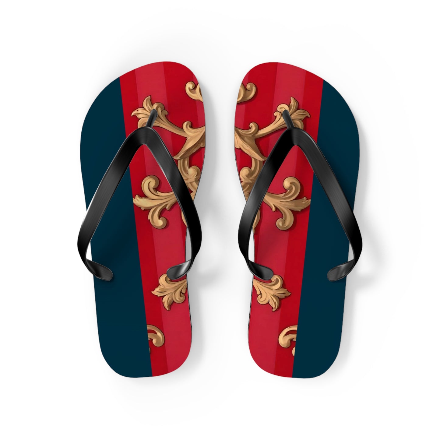 Stylish Flip Flops for Summer Fun, Beach Footwear, Vacation Sandals, Poolside Flip Flops, Casual Summer Shoes - Blue & Red Striped Baroque