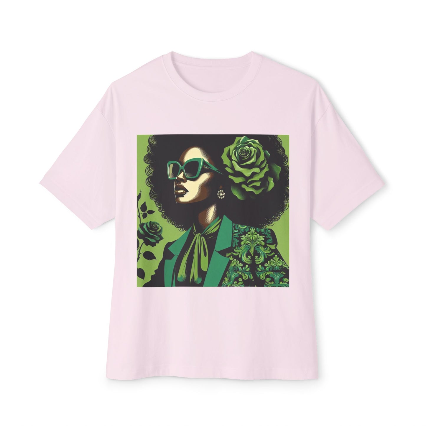 Chic Floral Statement Tee, Stylish Graphic Top, Fashion Gift, Oversized Fit, Trendy Apparel for Women - Lady in Green Damask