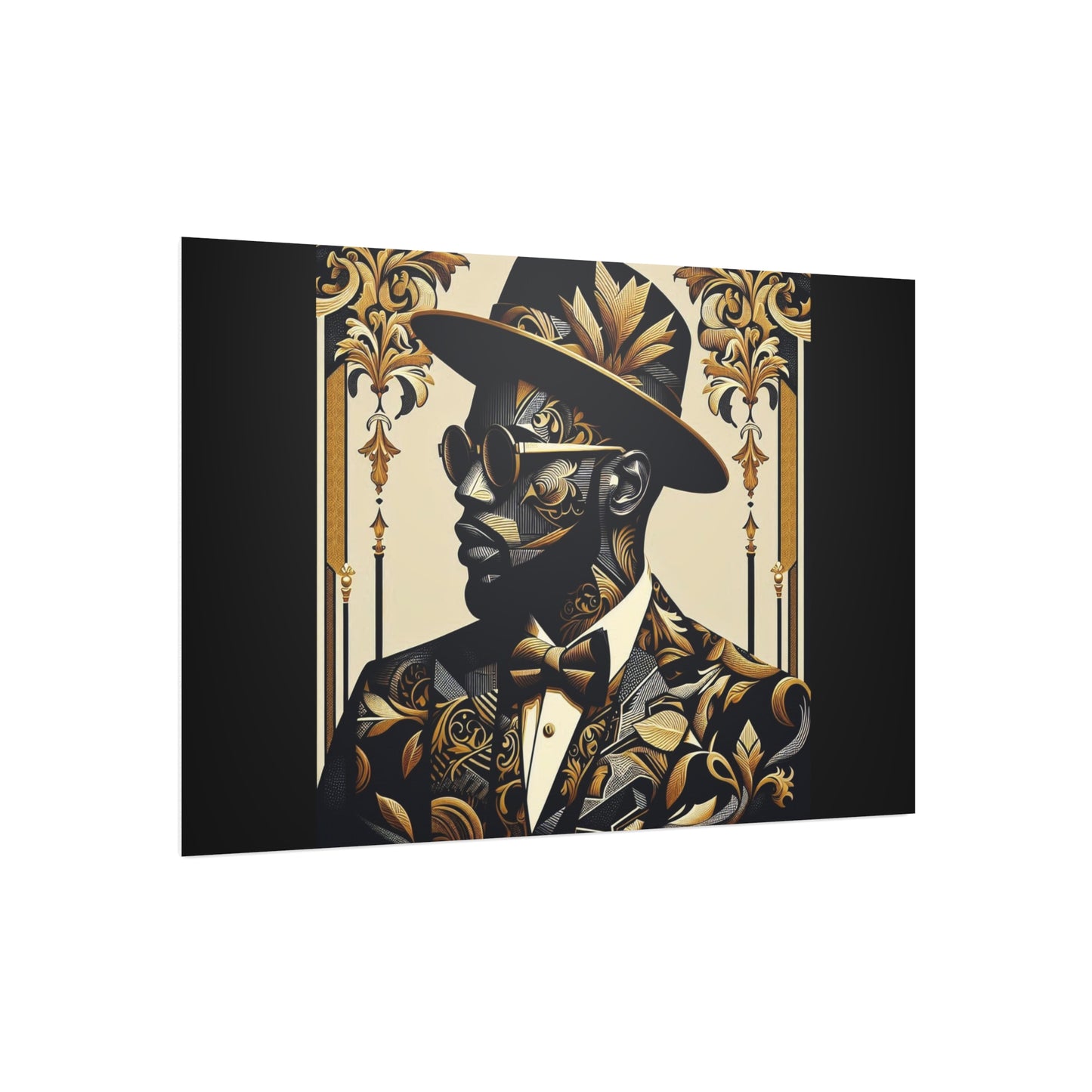 Stylish Foam Board Art, Elegant Wall Decor, Home Office Decoration, Modern Portraits, Unique Gifts for Art Lovers - Damask Man in Black & Gold