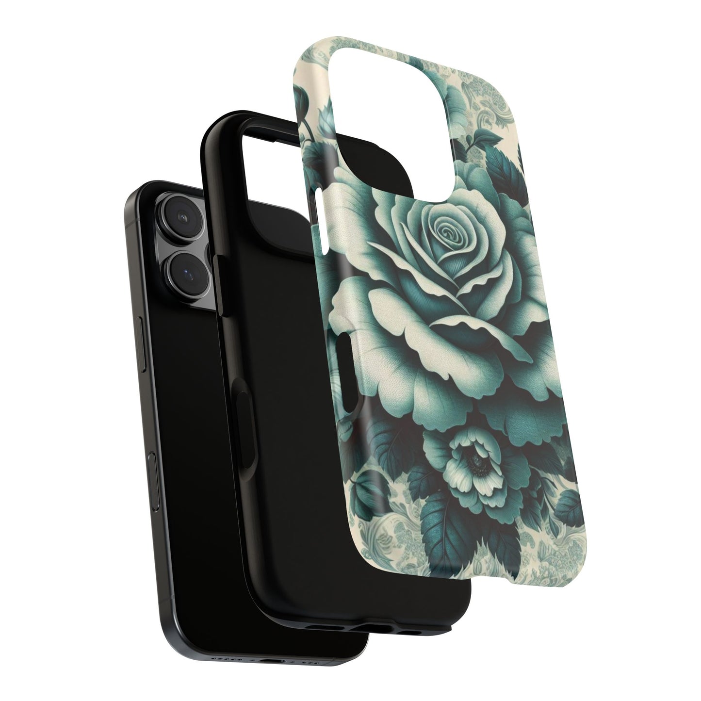Elegant Floral Motif Phone Case - Tough Cases with Vintage Design - Teal Roses & Damask