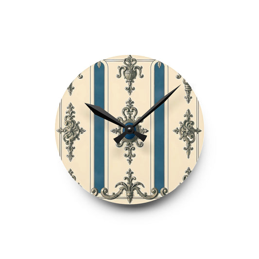 Elegant Vintage Acrylic Wall Clock - Timeless Home Décor - Alabaster & Ocean Blue Baroque