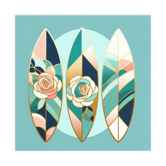 Elegant Floral Silk Poster - Indoor/Outdoor Wall Art for Home Decor - Blue, Pink & Aqua Surfboard & Roses