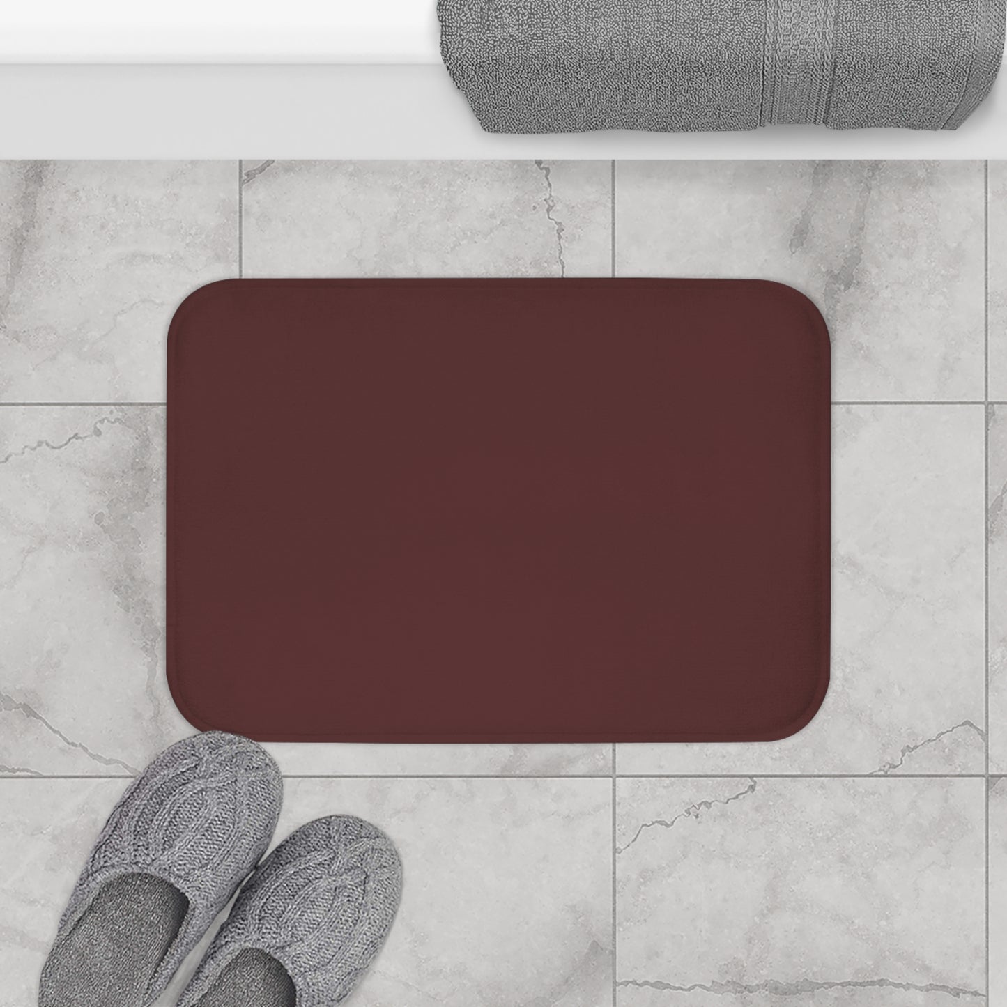 Luxurious Brown Merlot Plush Bath Mat, Soft Bathroom Rug, Cozy Shower Mat, Non-Slip Floor Mat, Elegant Home Decor