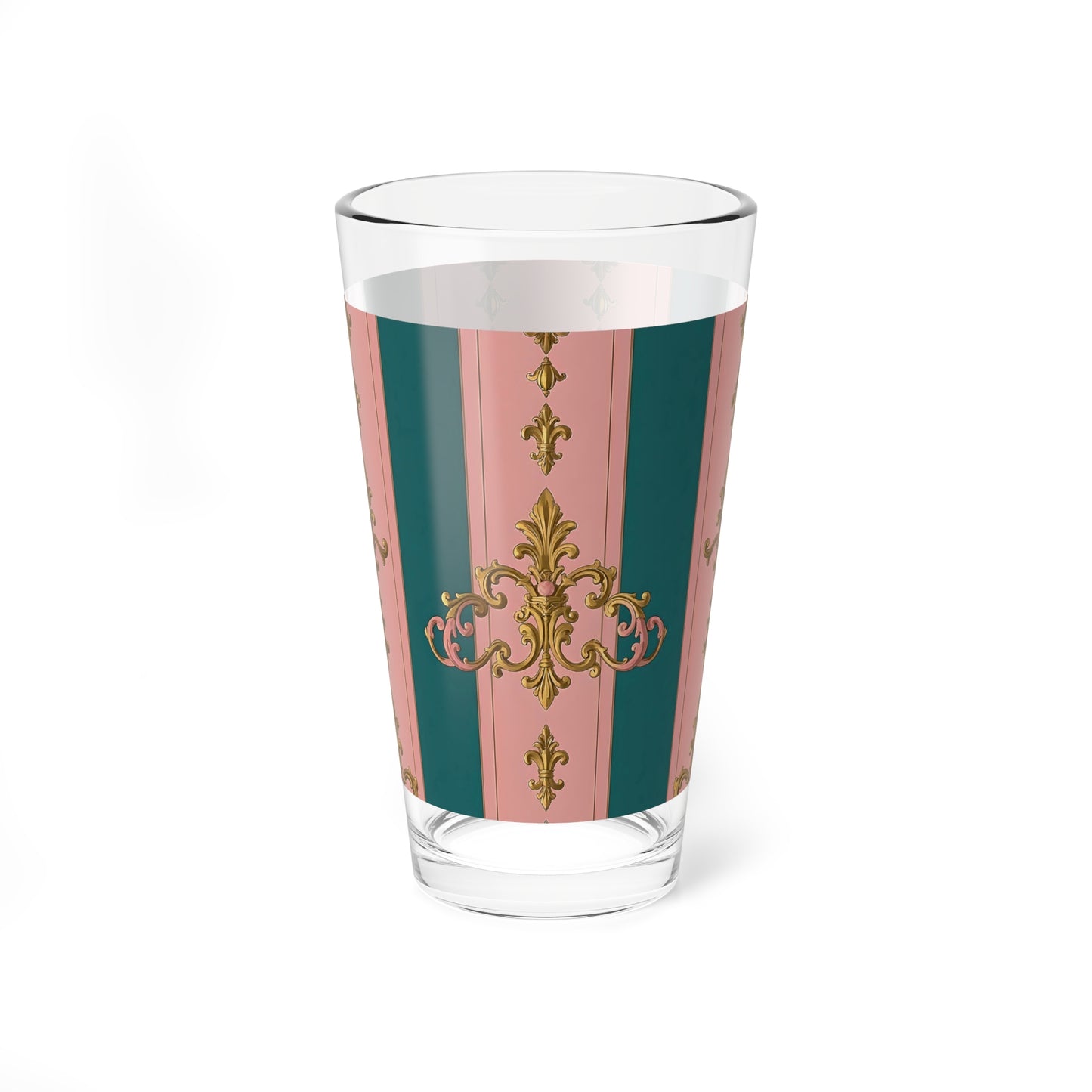 Elegant Mixing Glass, Vintage Style Drinkware, Perfect for Parties, Home Bar, Wedding Gifts - Pink & Teal Striped Gold Baroque