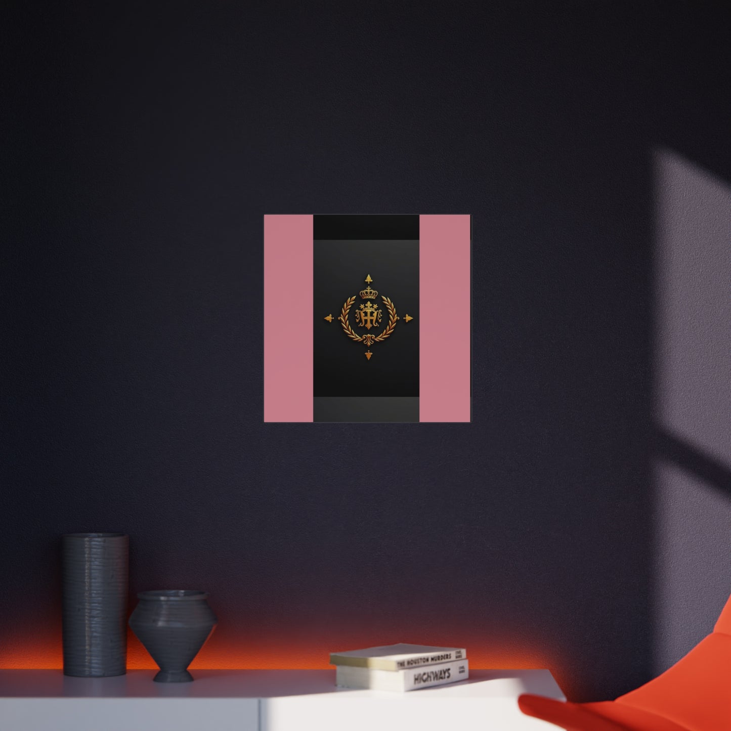 Elegant Wall Art Foam Board, Luxurious Home Decor, Modern Design Display, Stylish Room Accent, Office Decor, Unique Gift - Pink Striped Gold Crest
