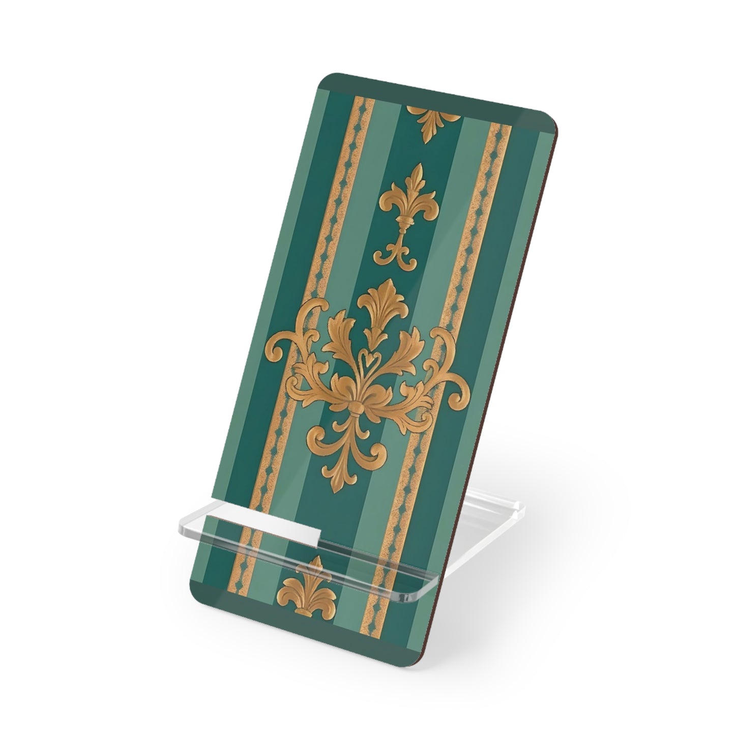 Elegant Floral Smartphone Display Stand - Teal Striped Gold Damask - Decorative Mobile Holder
