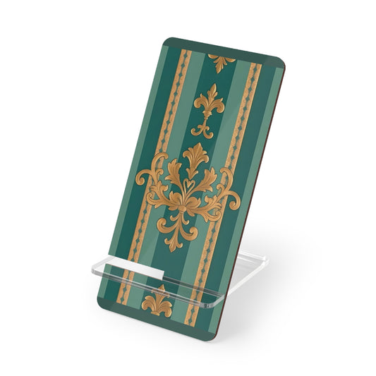 Elegant Floral Smartphone Display Stand - Teal Striped Gold Damask - Decorative Mobile Holder