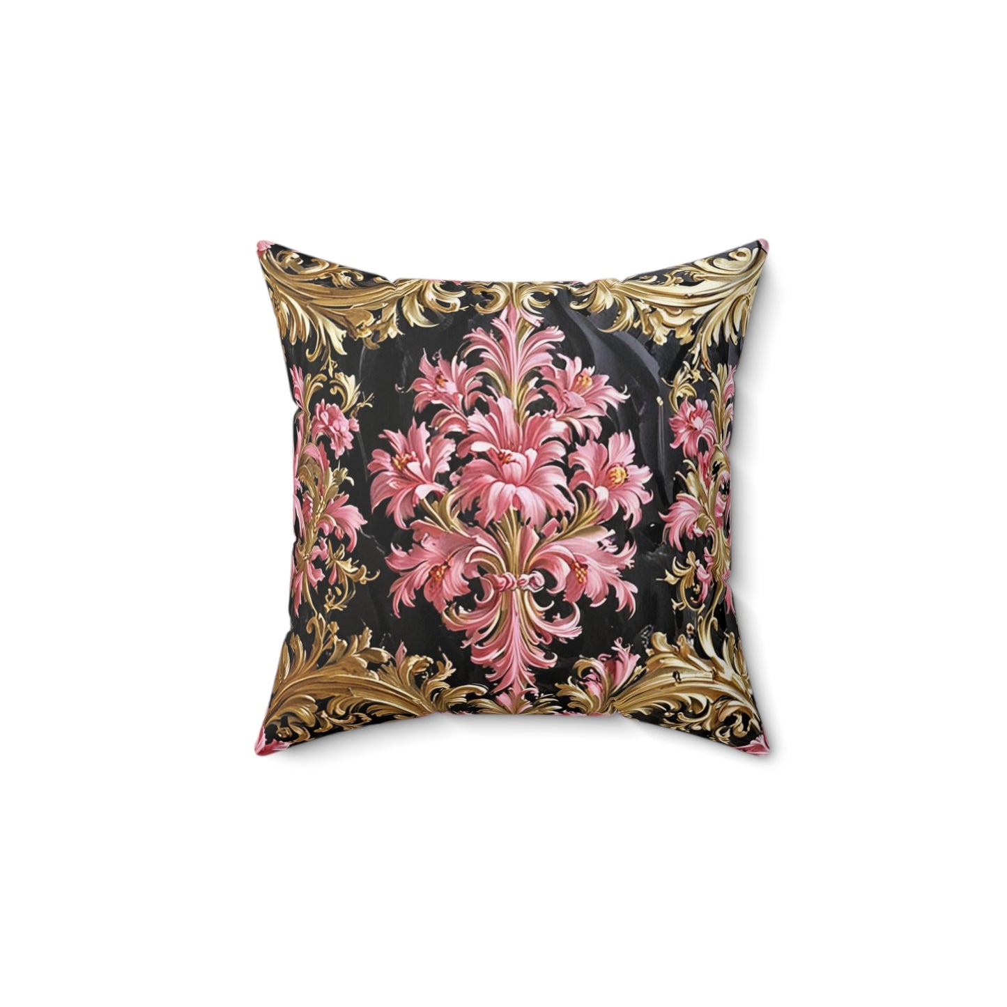 Luxurious Floral Print Pillow, Bohemian Home Decor, Throw Cushion, Elegant Accent Pillow, Gift for Her - Black & Pink Oil Painting Style Rococo