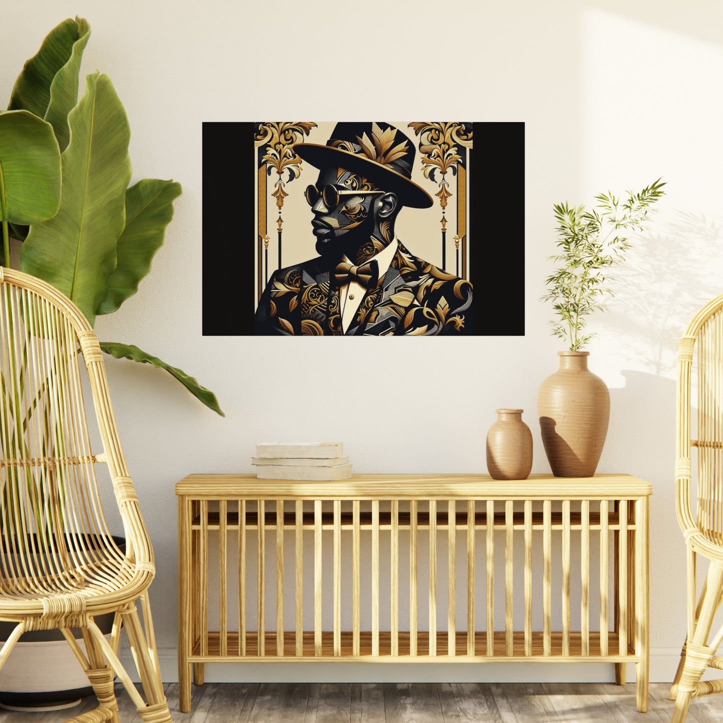 Stylish Foam Board Art, Elegant Wall Decor, Home Office Decoration, Modern Portraits, Unique Gifts for Art Lovers - Damask Man in Black & Gold