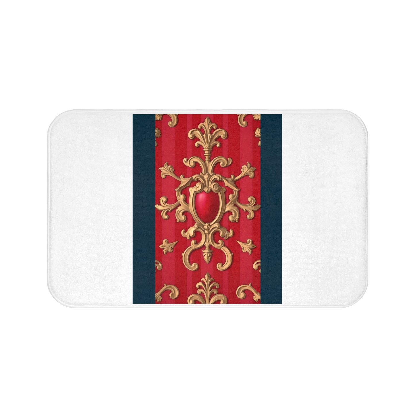 Elegant Red and Gold Decor Bath Mat, Luxurious Bathroom Accessory, Home Decor, Christmas Gift - Blue, Red & White Striped Baroque