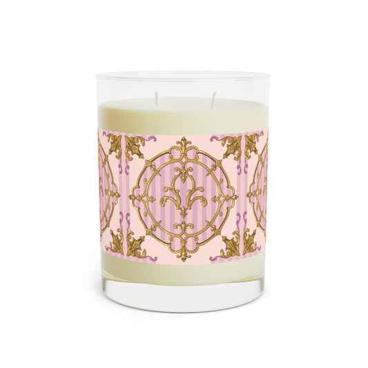 Elegant Lavender & Alabaster Striped Gold Baroque Scented Candle - Luxurious Glass 11oz Decor for Home, Gifts, Aromatherapy, Relaxation