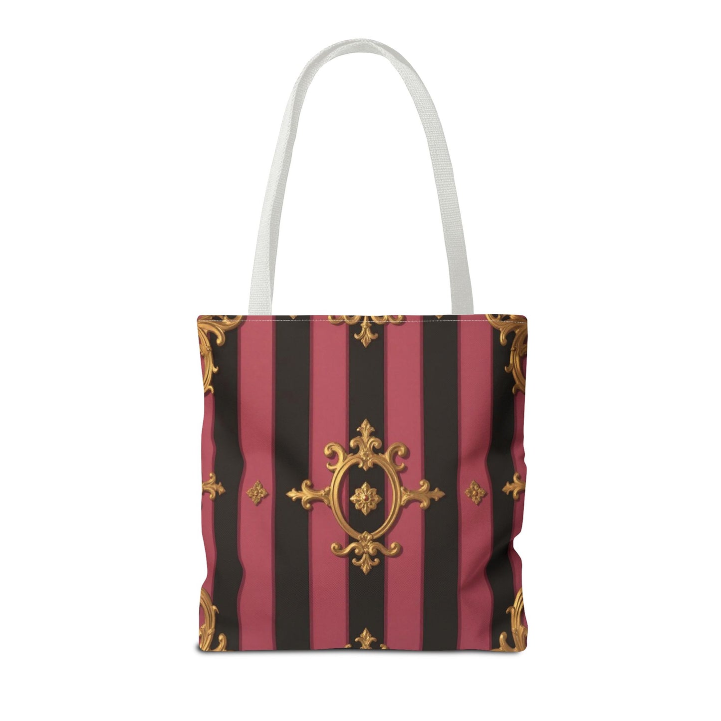 Elegant Black & Mauve Striped Gold Baroque Tote Bag - Chic Fashion Accessory, Shopping Companion, Decorative Carryall, Stylish Everyday Use