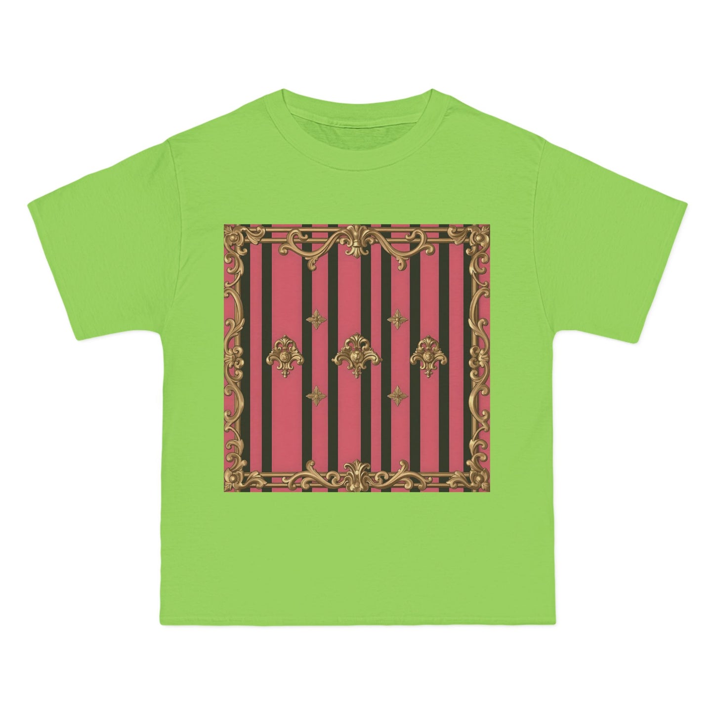 Elegant Baroque Short-Sleeve T-Shirt - Artistic Fashion, Graphics Tee, Unique Gift, Stylish Apparel, Casual Wear - Pink Striped Gold Rococo