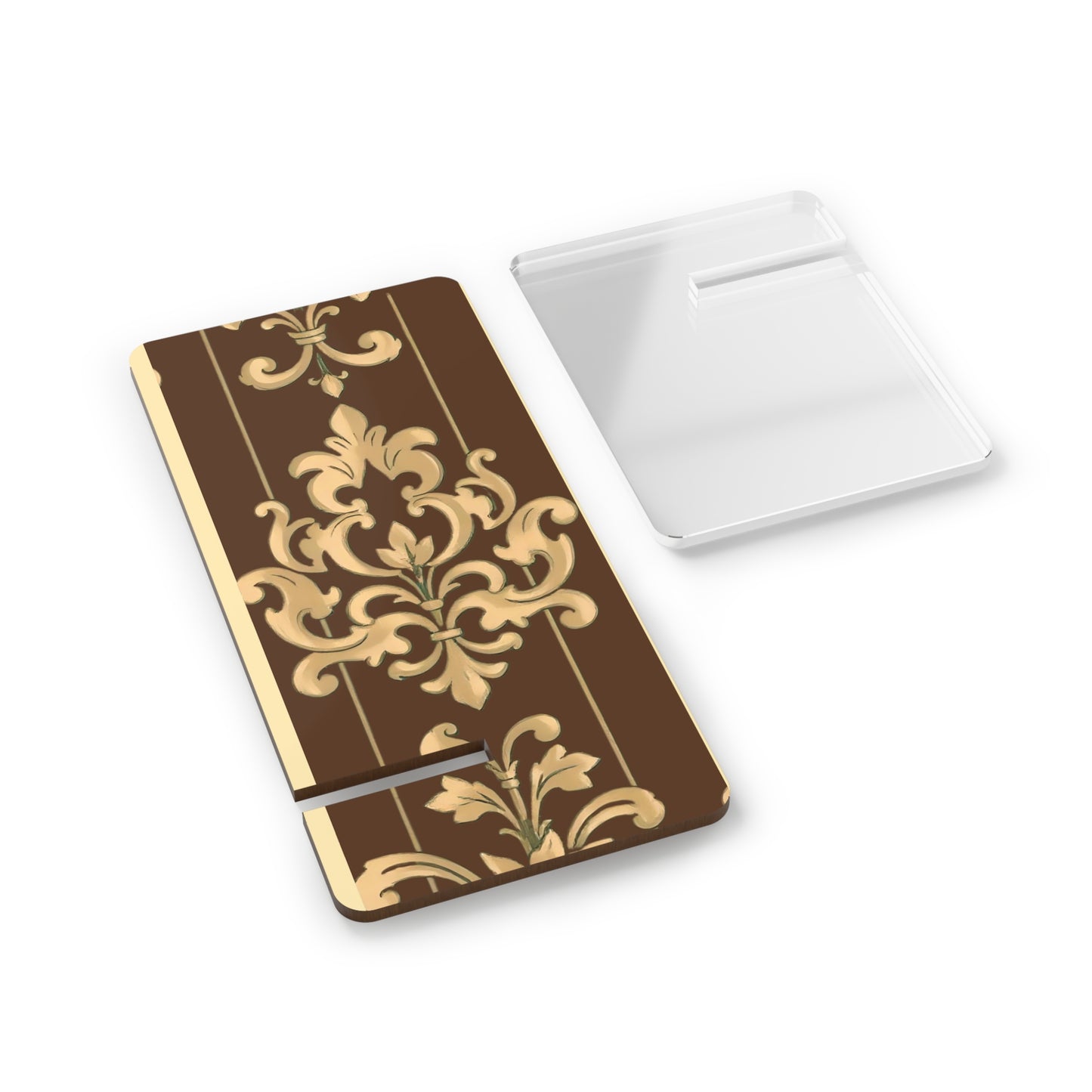 Elegant Floral Smartphone Display Stand - Brown Striped Damask - Decorative Mobile Holder