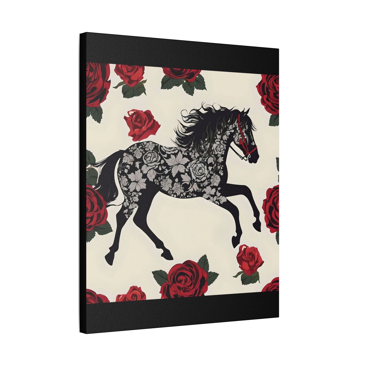 Art Print Canvas, Wall Decor, Satin Stretched Canvas, Equestrian Art, Office Decor, Home Decor - Horse & Roses