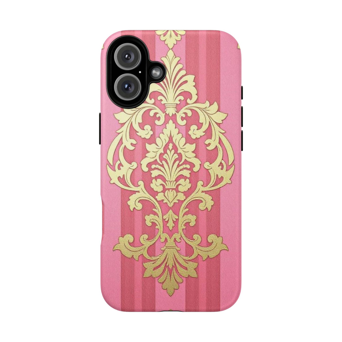 Elegant Floral Motif Phone Case - Tough Cases with Vintage Design - Pink Striped Damask
