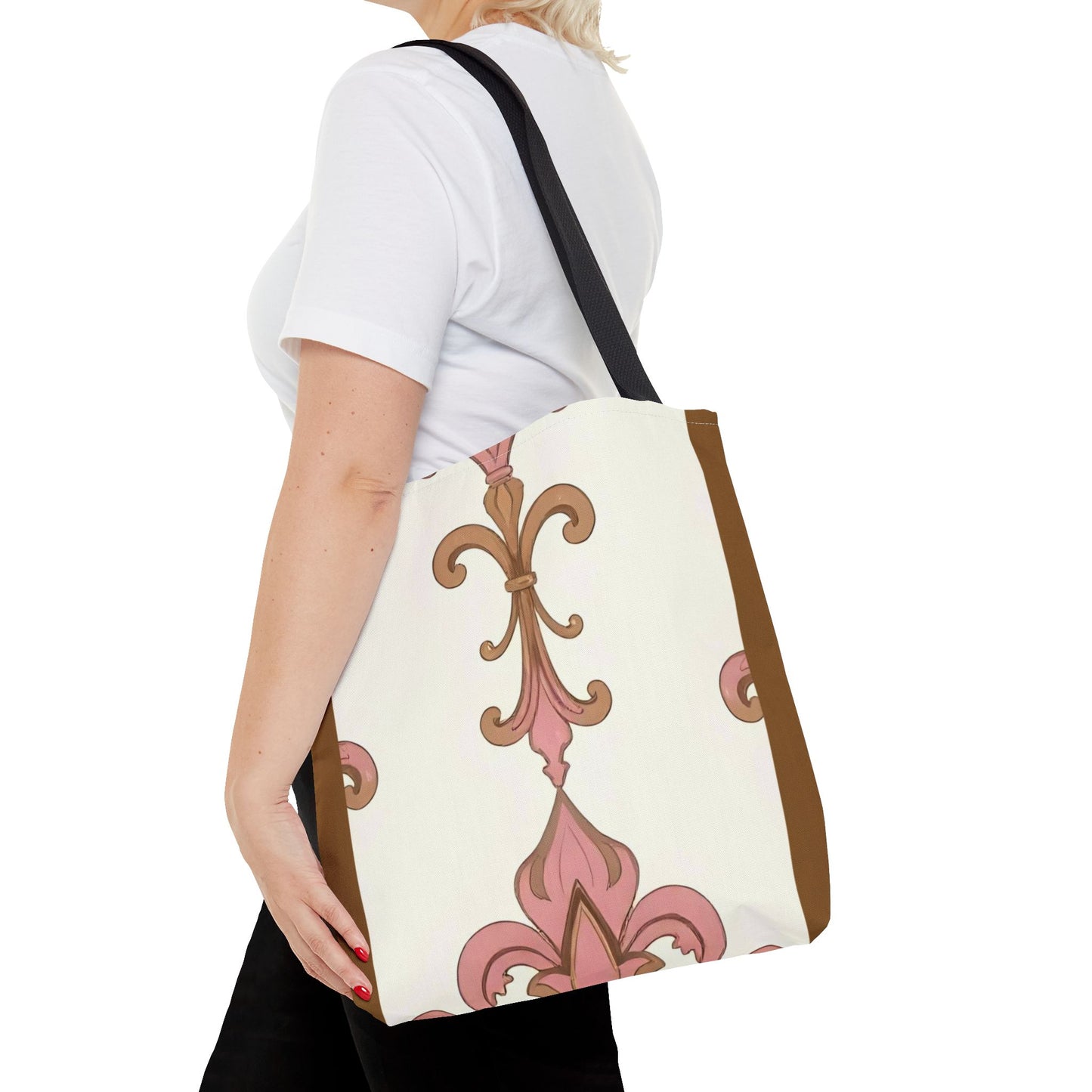 Elegant Floral Tote Bag - Perfect for Everyday Use, Shopping, Gifts, Summer Outings, and Special Occasions - Brown Striped Pink Arabesque