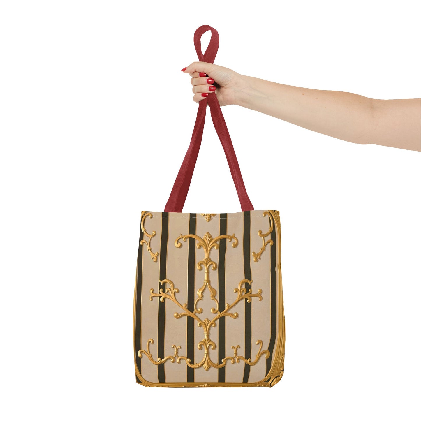 Elegant Gold Pattern Tote Bag - Stylish Carryall for Everyday Use, Eco-Friendly Shopping, Gift for Her - Beige Striped Gold Rococo