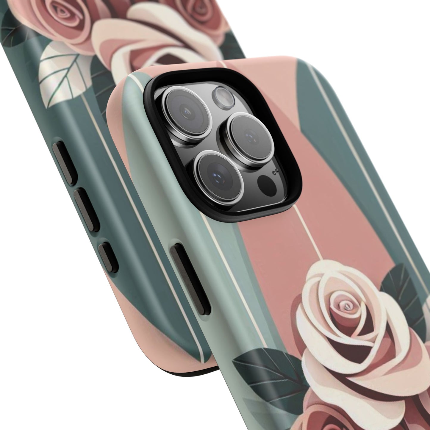 Phone Case - Burgundy, Matte Mauve & Teal Surfboard & Roses Design