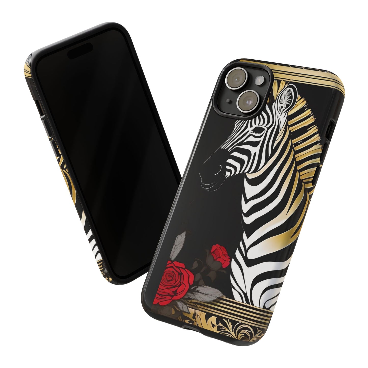 Phone Case - Elegant Zebra & Roses Design