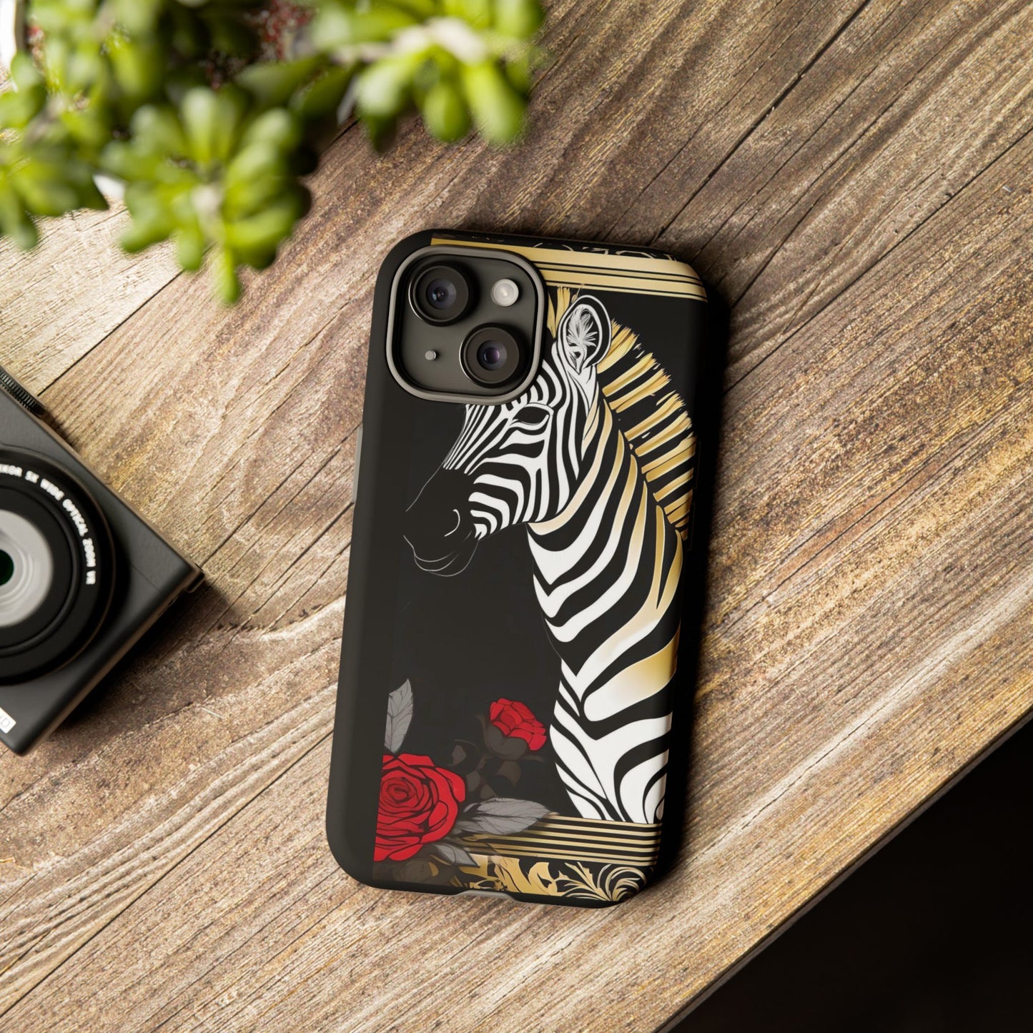 Phone Case - Elegant Zebra & Roses Design