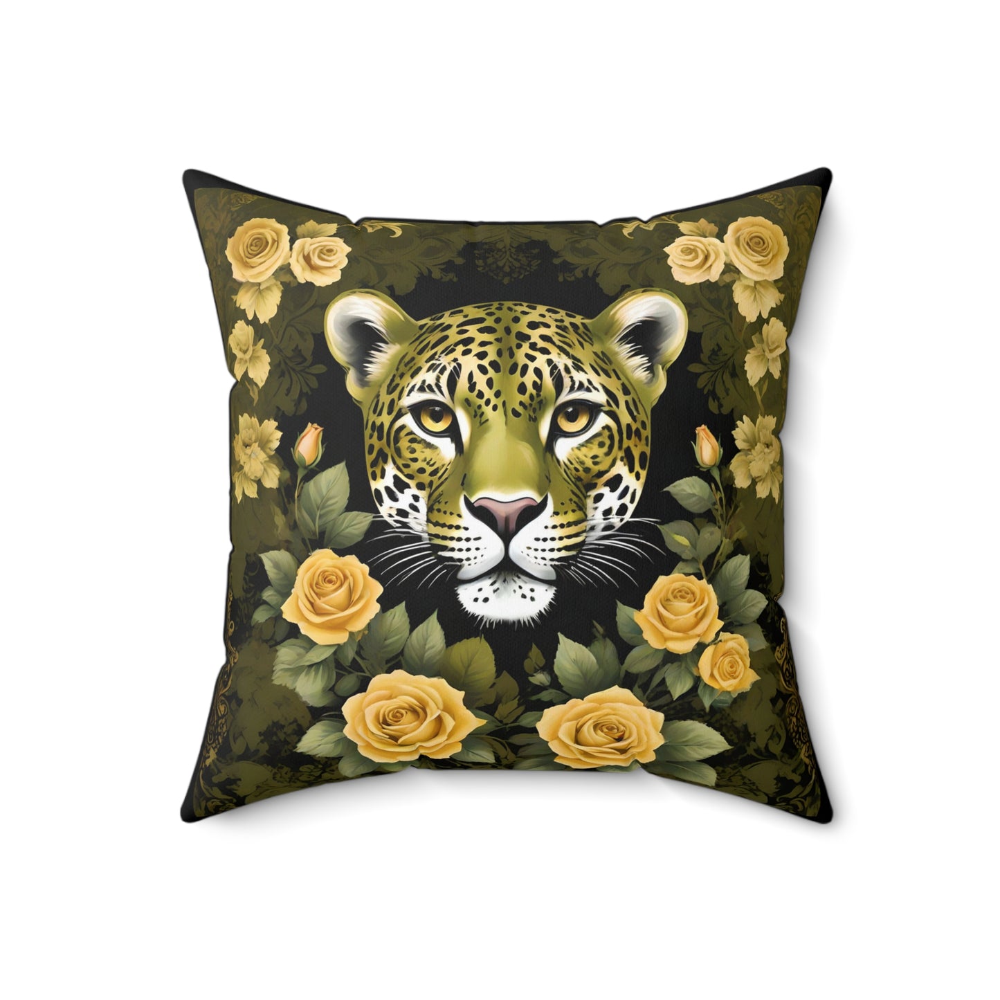 Elegant Leopard Decorative Pillow with Floral Design - Olive Leopard