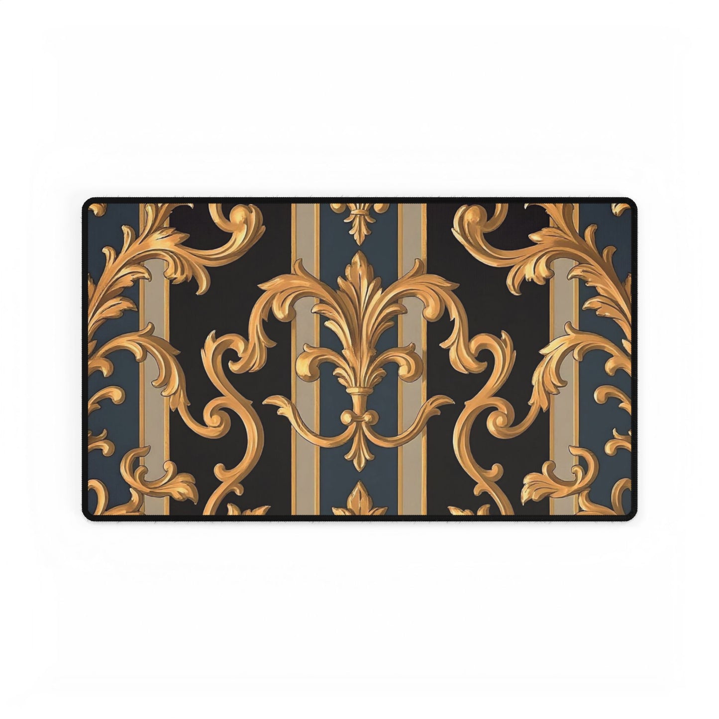 Elegant Office Desk Mats, Stylish Desk Protector, Gaming Mouse Pad, Home Office Decor - Blue & Black Striped Rococo