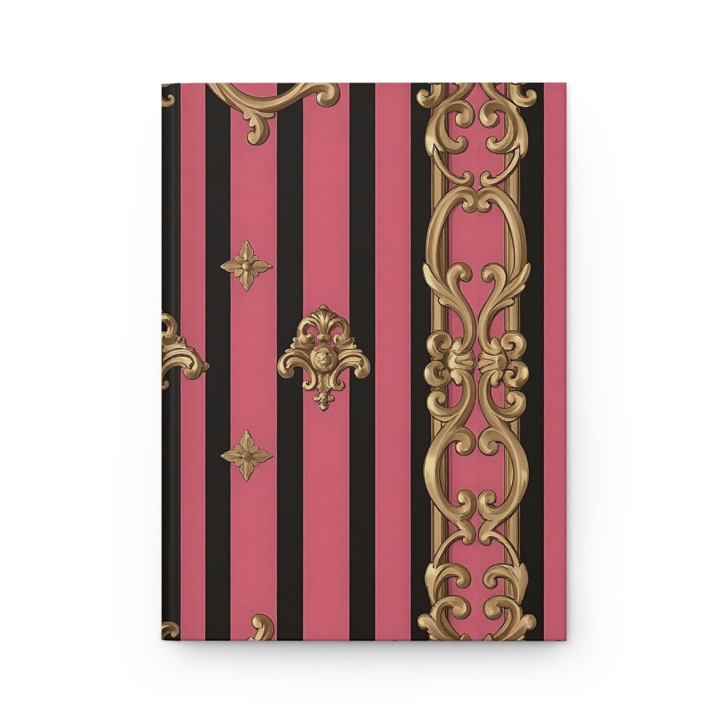 Elegant Pink and Gold Hard Cover Journal for Writing, Gifts, Notebook, Art Journal, Diary - Pink Striped Gold Rococo