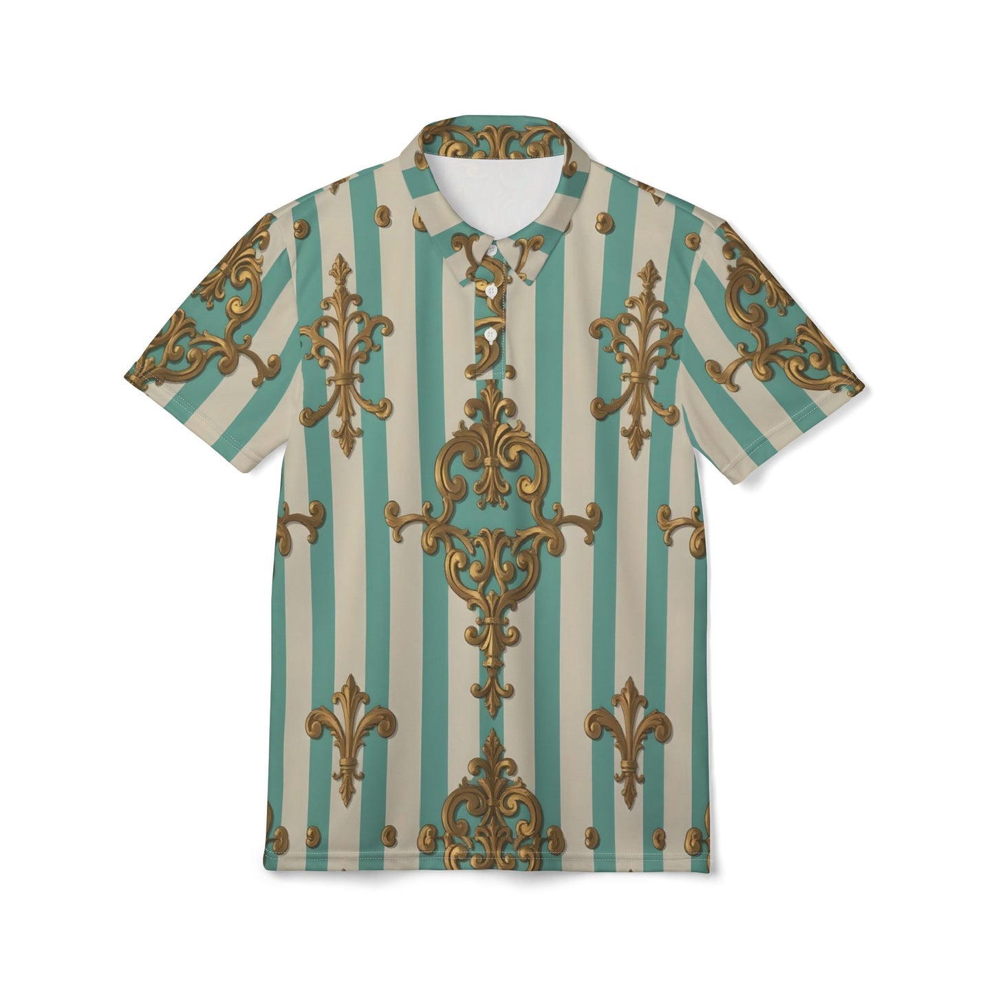 Stylish Unisex Polo Shirt with Elegant Baroque Design | Perfect for Summer Casual Wear - Matte Green Striped Rococo