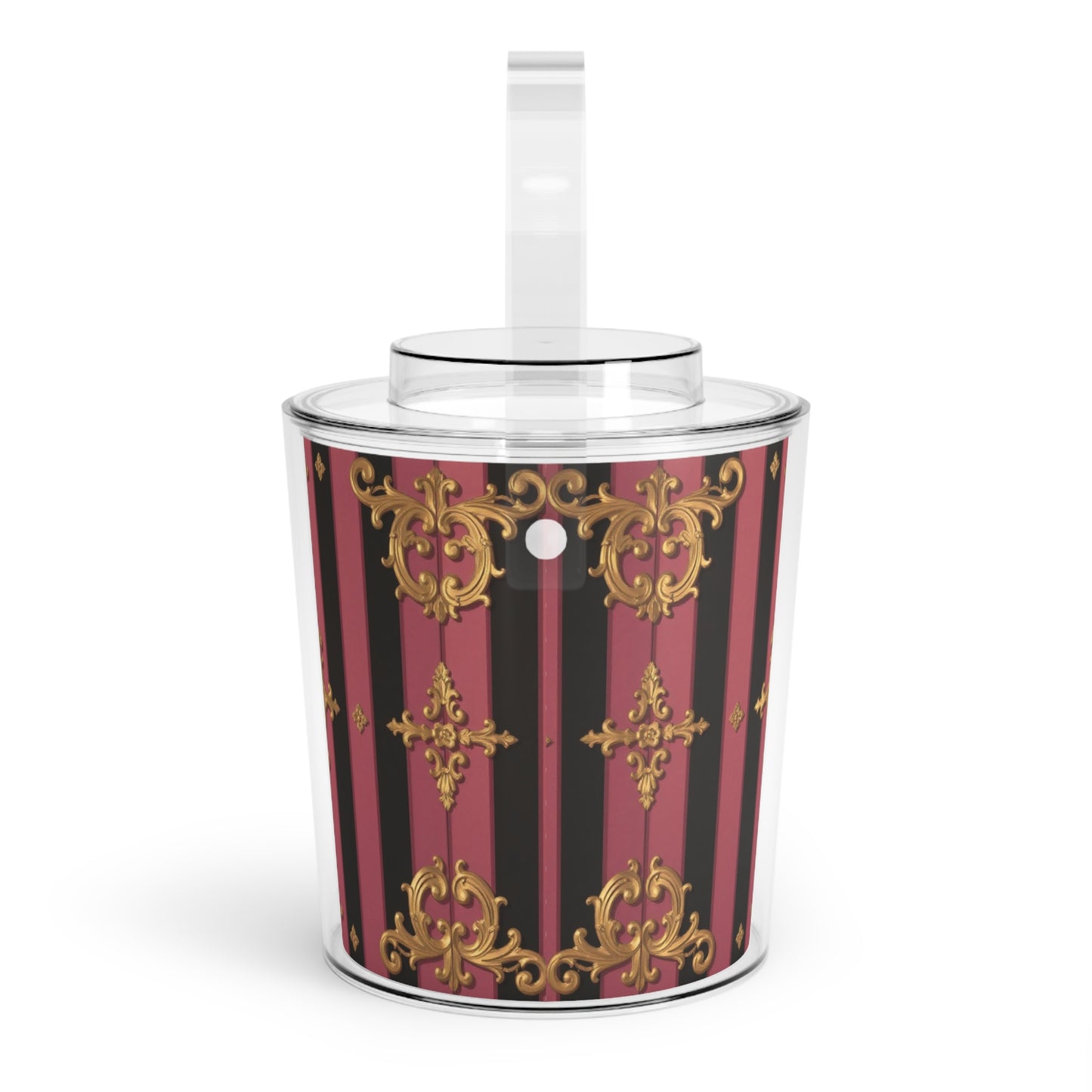 Elegant Black & Mauve Striped Gold Baroque Ice Bucket with Tongs, Barware Accessory, Decorative Cooler, Gift for Hosts, Holiday Decor