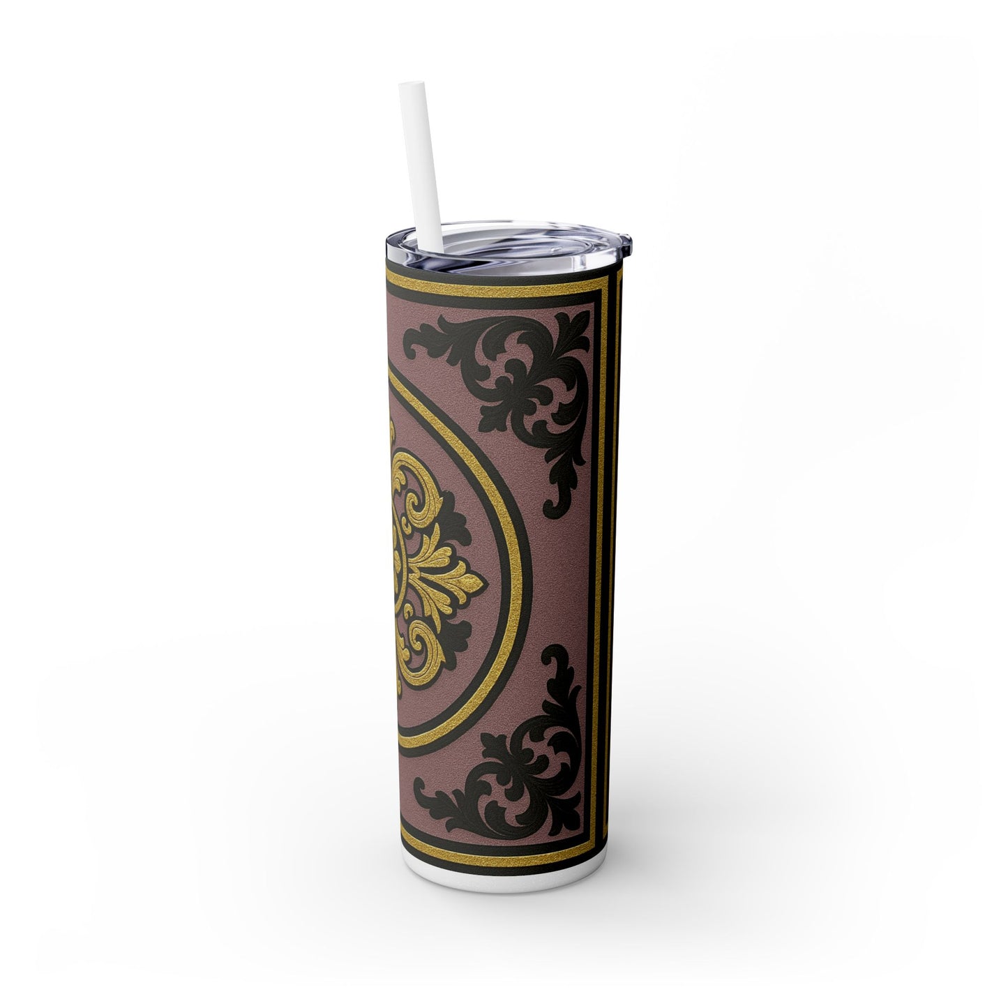 Gilded Mauve With Gold-Black Baroque Tumbler, Elegant Drinkware for Home, Travel, Gifts, Parties, Personalized Beverage Holder