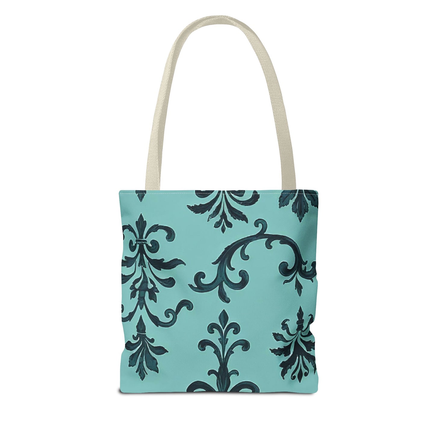 Chic Floral Tote Bag – Stylish Canvas Shopper, Gift for Her, Birthday Present, Everyday Use, Eco-Friendly, Floral Print - Teal Striped Rococo