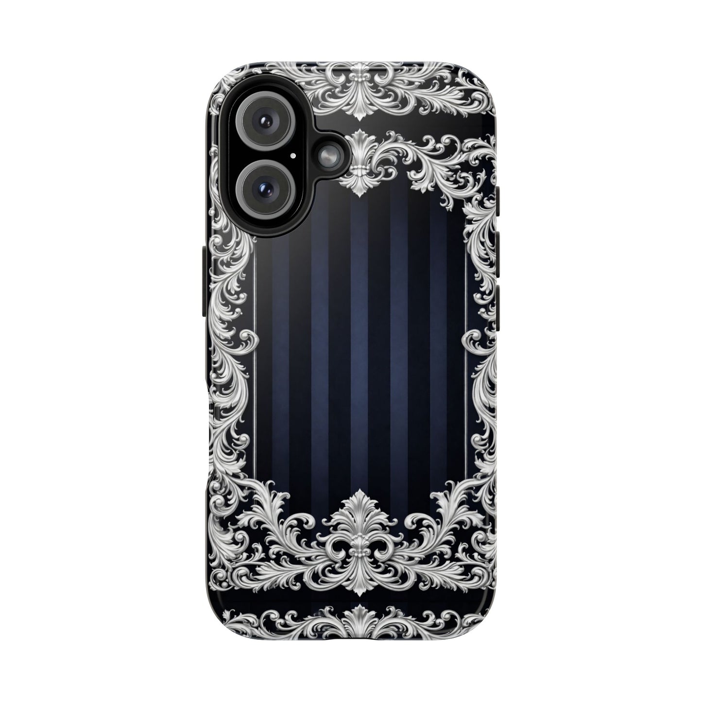 Navy Stripes & Baroque Tough Phone Case — Protective Decorative iPhone Case