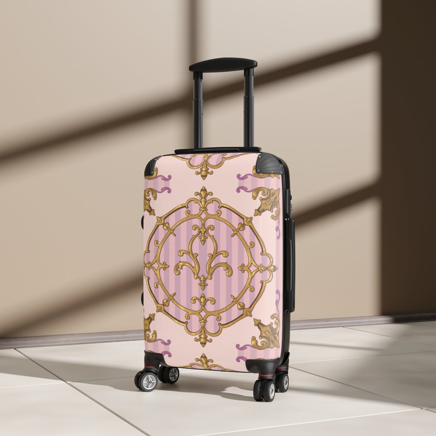 Elegant Lavender & Alabaster Striped Gold Baroque Suitcase for Travel, Stylish Luggage, Personalized Gift, Vacation Essential, Unique Design Suitcases