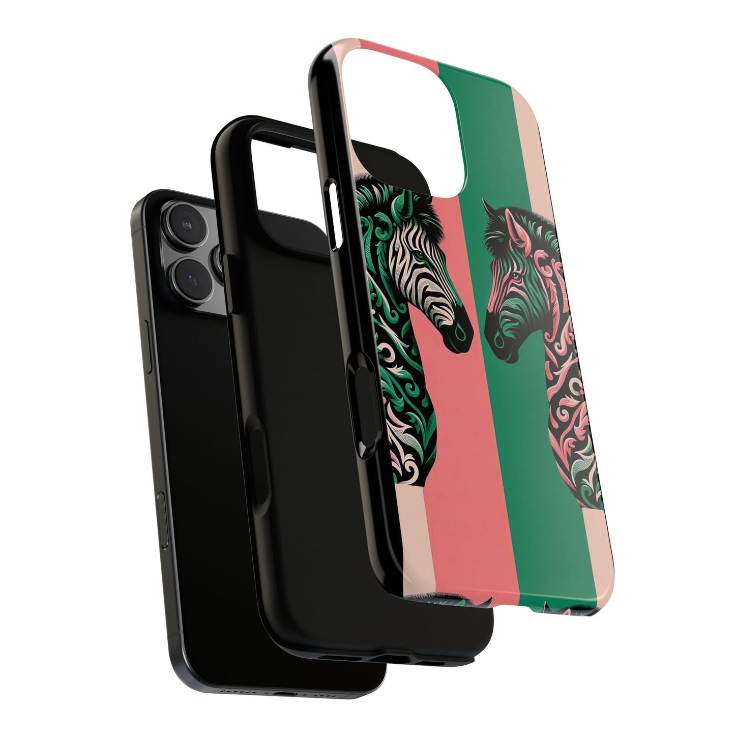 Phone Case - Elegant Pink & Green Zebra Damask Design