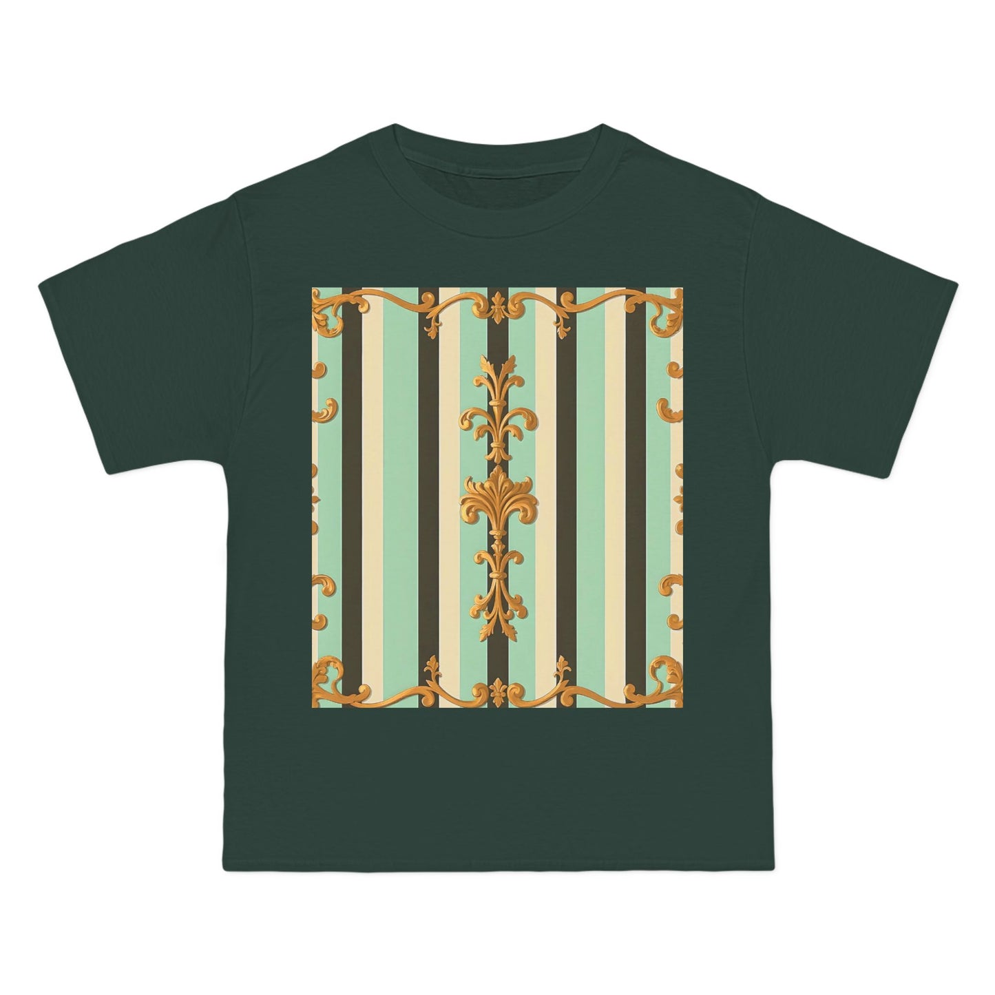 Vintage-Inspired Short-Sleeve T-Shirt, Casual Wear, Graphic Tee, Retro Style, Summer Fashion, Gift for Her - Black & Matte Mint Striped Rococo