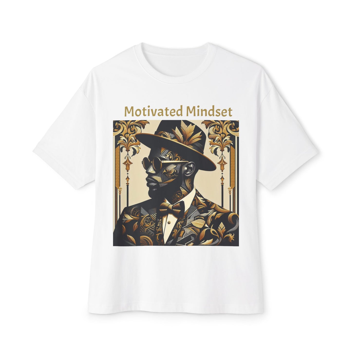 Motivated Mindset Boxy Tee - Unisex Oversized T-Shirt for Inspiration, Casual Wear, Gifts, Motivation, Self-Care - Gold Letters