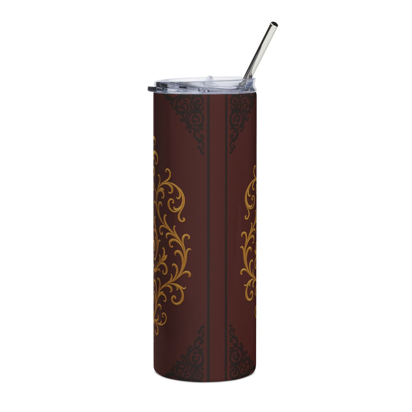 Dusk Burgundy-Black & Gold Baroque 20oz Stainless Tumbler — Elegant Gold Baroque on Dusk Burgundy
