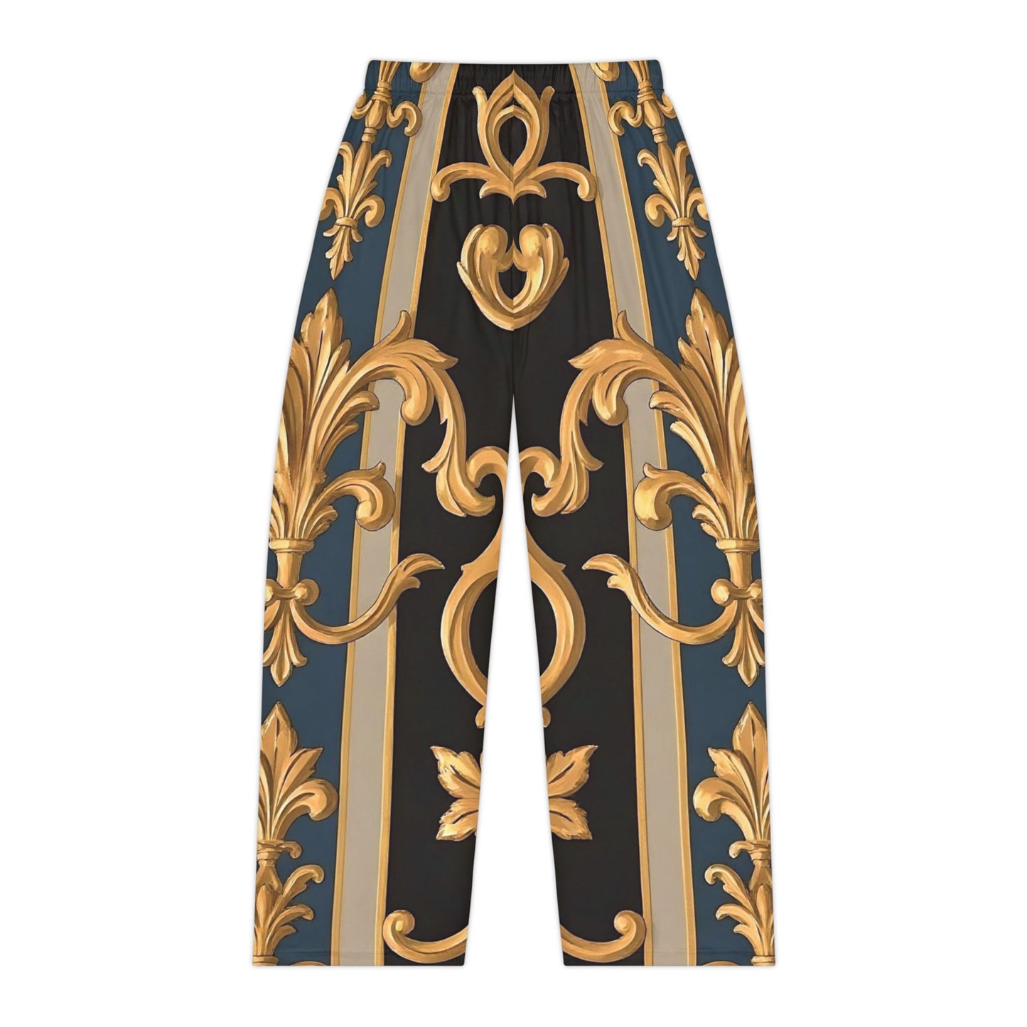 Elegant Women's Pajama Pants, Luxurious Sleepwear, Comfortable Loungewear, Perfect Gift for Her - Blue & Black Striped Rococo