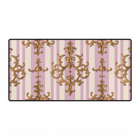 Elegant Decorative Desk Mats for Home Office, Stylish Workspace Accessories, Desk Protectors - Lilac & Alabaster Striped Gold Baroque