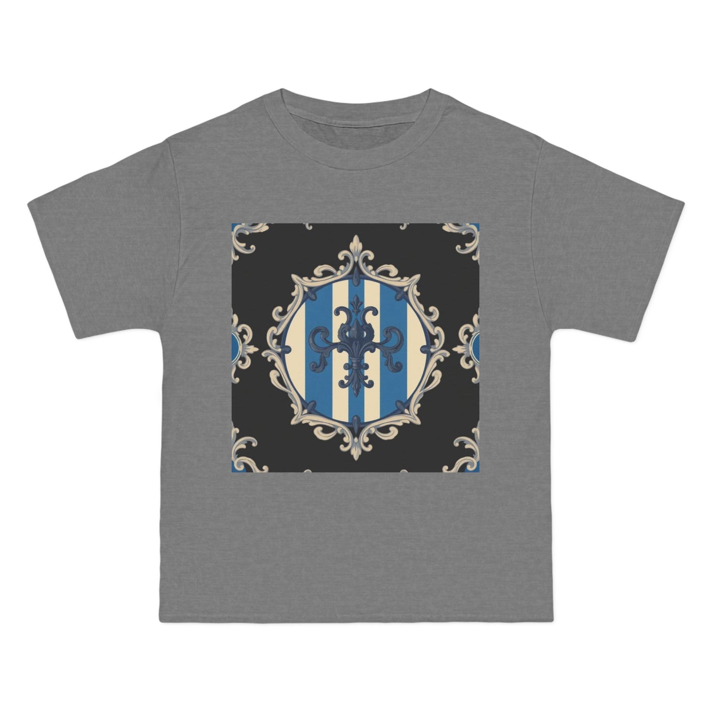 Elegant Blue & Alabaster Striped Baroque Short-Sleeve T-Shirt | Vintage Style, Graphic Tee, Casual Wear, Unisex Gift, Unique Design