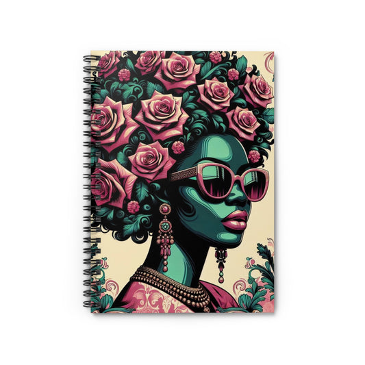 Elegant Vintage Spiral Notebook - Ruled Line with Teal Lady & Damask Design