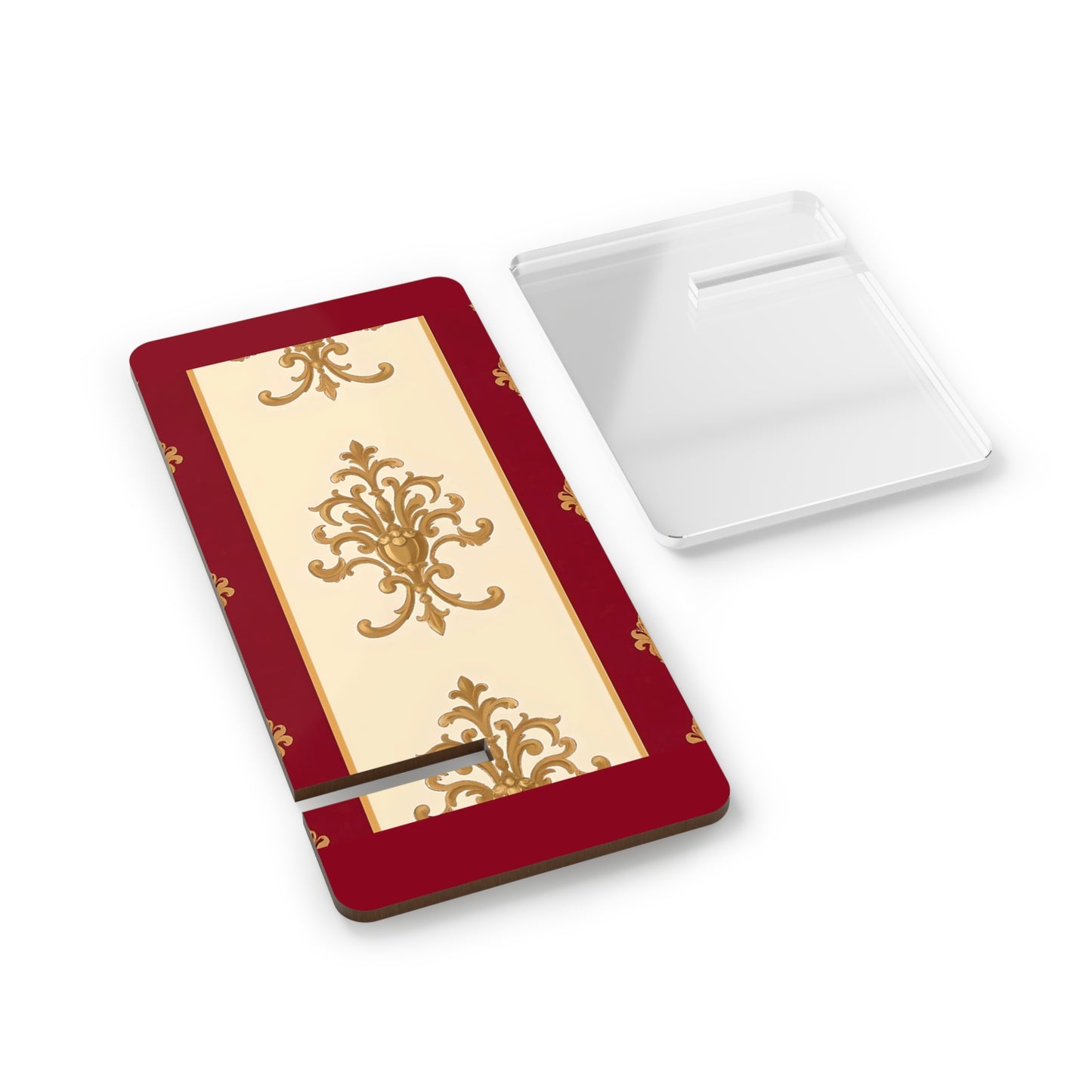 Elegant Floral Smartphone Display Stand - Dusk Red Striped Gold Damask - Decorative Mobile Holder