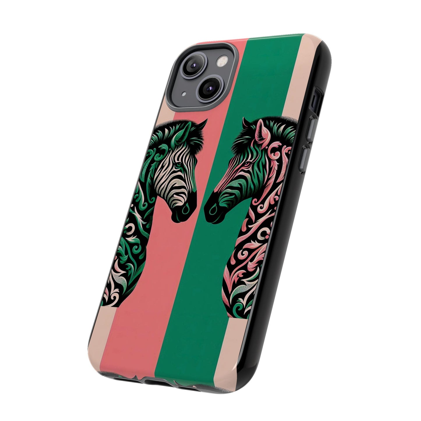 Phone Case - Elegant Pink & Green Zebra Damask Design