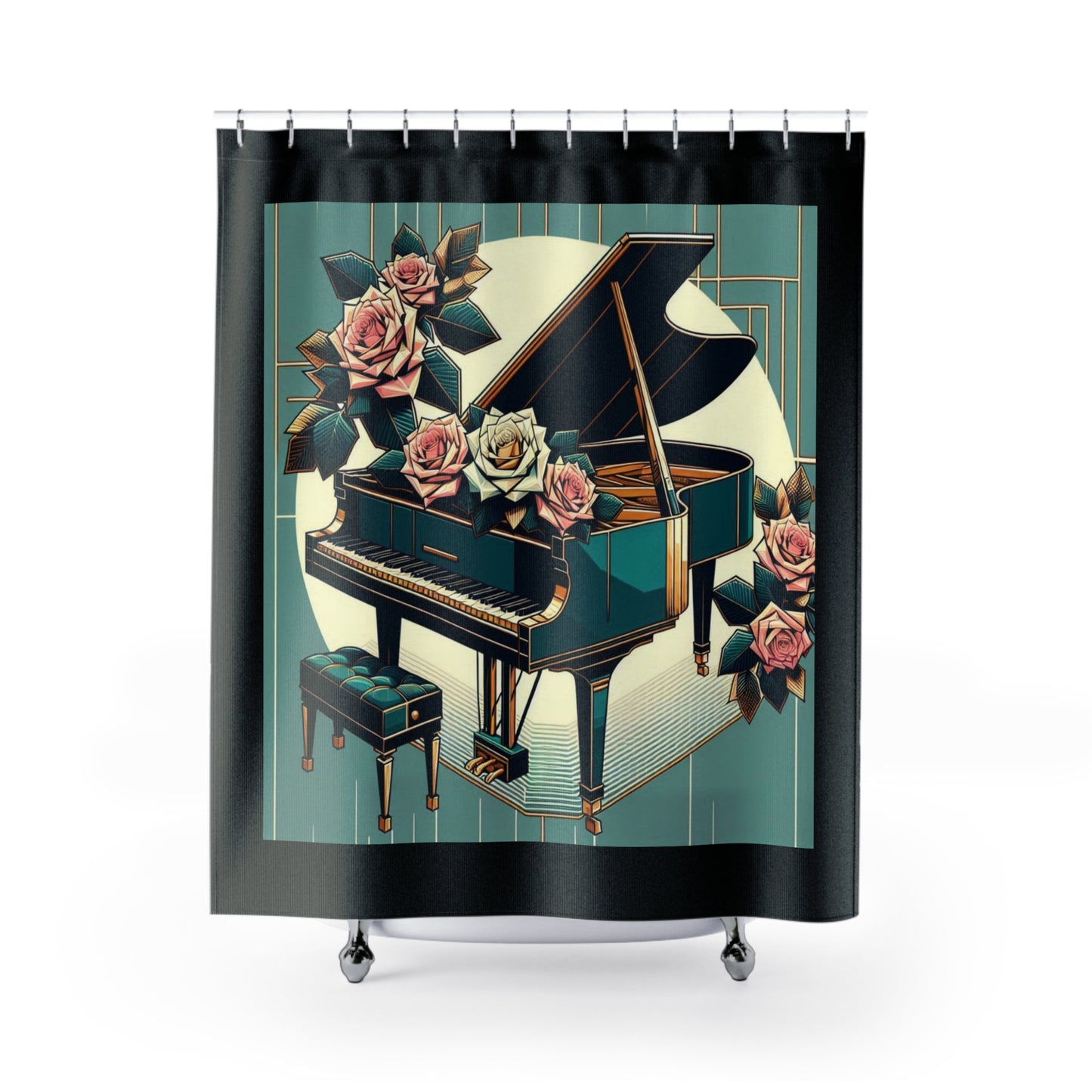 Elegant Floral Piano Shower Curtain - Musical Home Decor