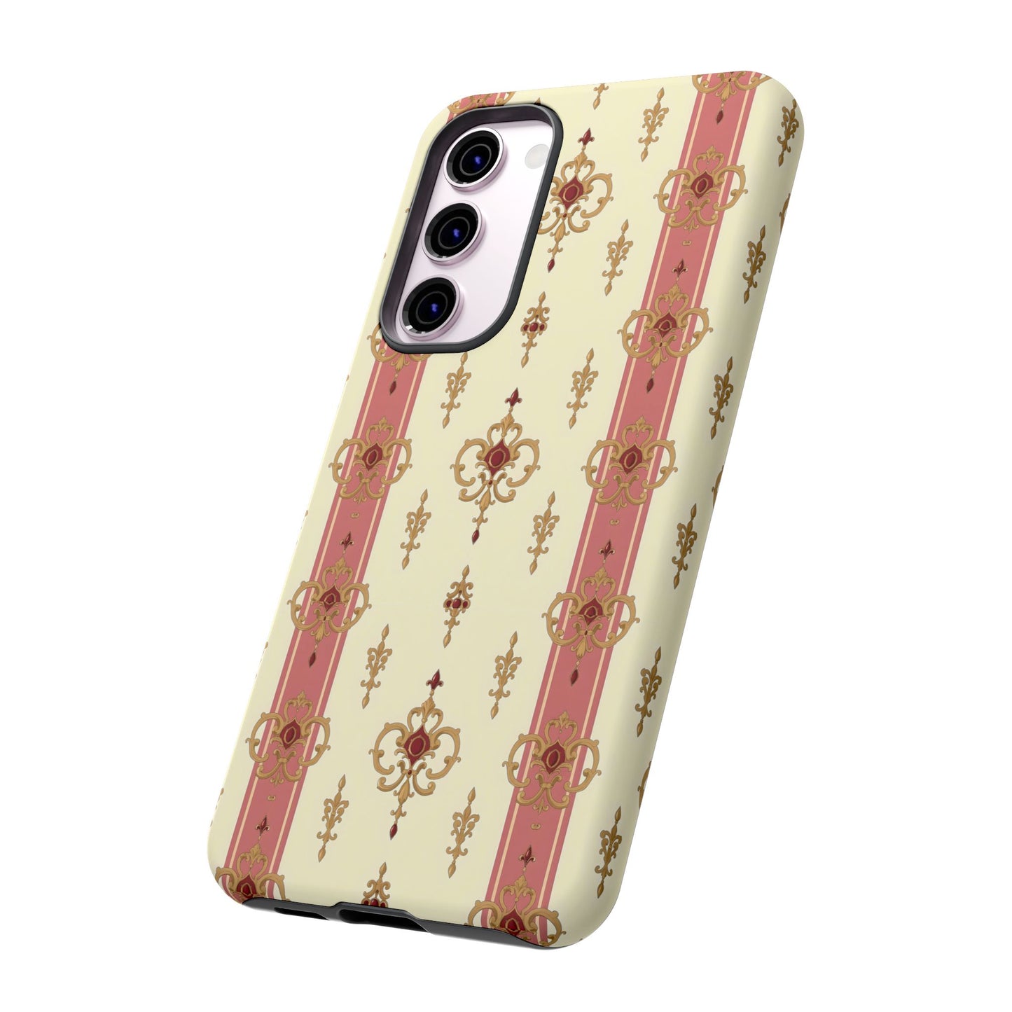 Elegant Floral Motif Phone Case - Tough Cases with Vintage Design - Mauve Striped Gold Damask