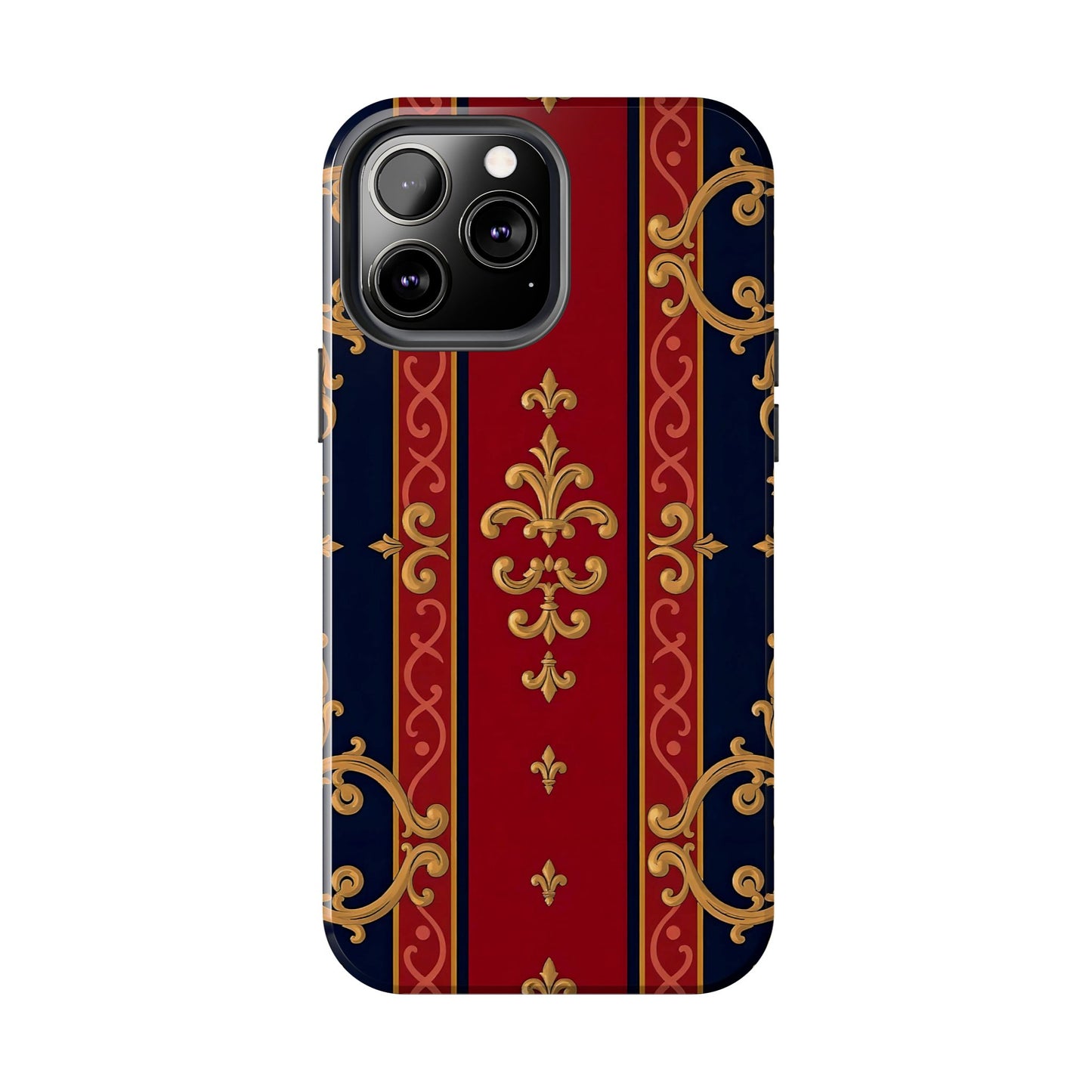 Elegant Vintage Phone Cases, Tough Phone Cover, Stylish Cell Phone Accessories, Durable Phone Protection - Midnight Blue & Dusk Red Gold Baroque