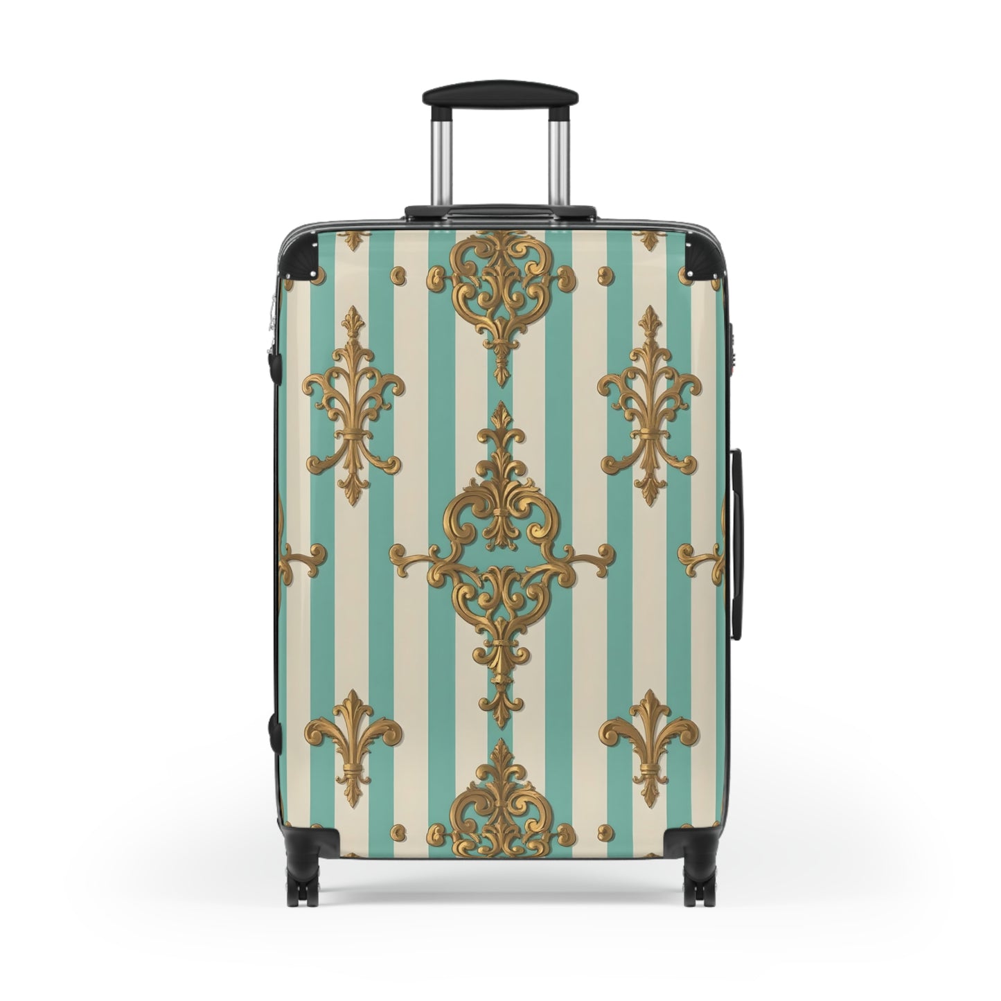 Chic Travel Suitcase, Stylish Luggage, Travel Accessory, Vintage Design Bag, Perfect for Vacation - Matte Green Striped Rococo