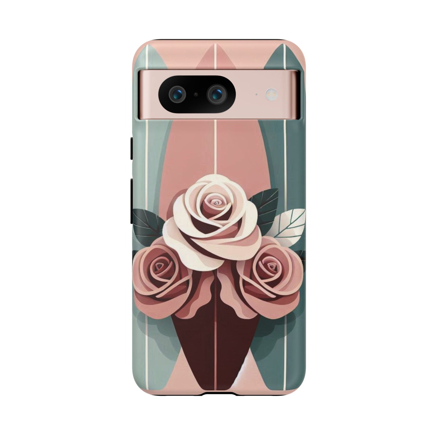 Phone Case - Burgundy, Matte Mauve & Teal Surfboard & Roses Design