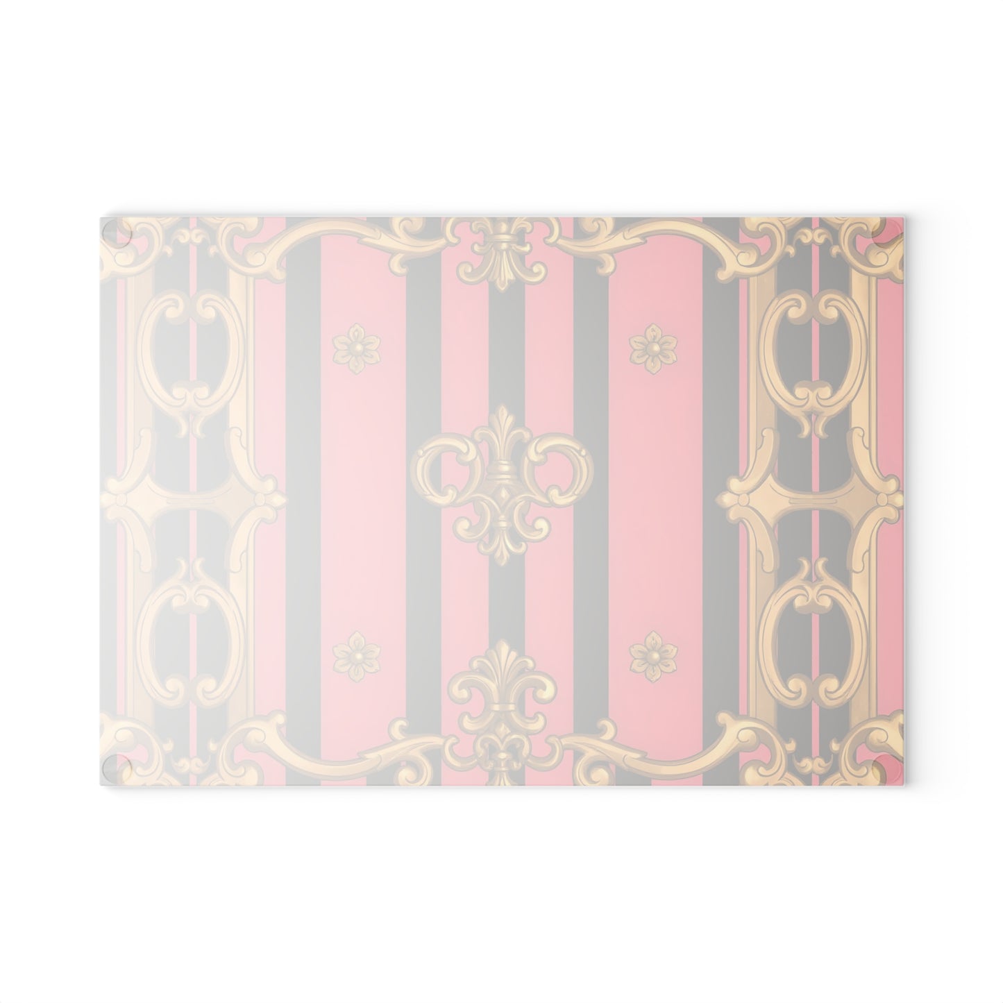 Elegant Pink and Black Glass Cutting Board, Kitchen Decor, Cooking Gift, Housewarming Present - Pink & Black Striped Gold Baroque